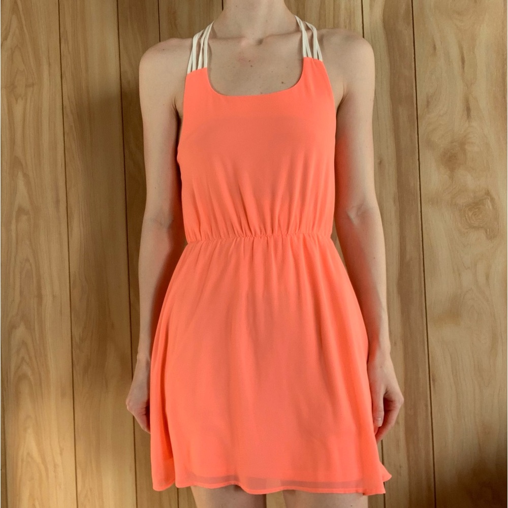Neon Coral Strappy Mini Dress